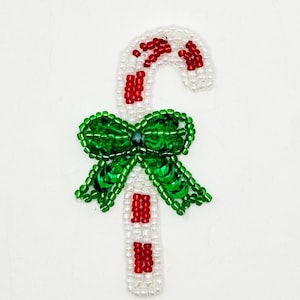Candy Cane Beaded Applique 2.75" x 1.5"