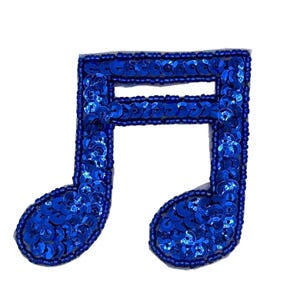 Musical Double  Note Appliqué - Royal Blue in Flat or Cupped Sequins - Glass Beads 3" x 3"