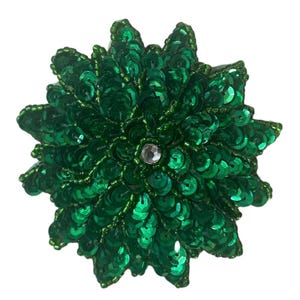 Peut inclure: Une embellissement de fleur en paillettes vertes avec un centre en strass transparent.