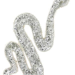 Silver Sequin Snake Appliqué with Rhinestone Eyes 11.5" x 5"