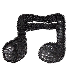 Musical Double Note Appliqué - Black Sequins - Glass Beads 3" x 2.25