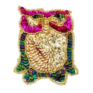 Owl with Multicolored Sequins and Beads 3.25" x 2.5"