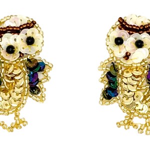 Owl Pair with Multicolored Sequins and Beads 2" x 1.5"