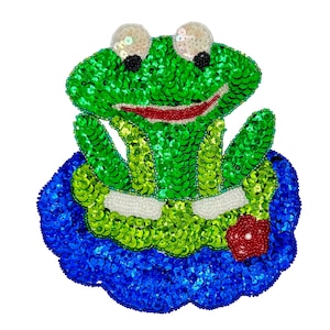 Sequin Frog on a Lily Pad - Sequins and Beads - 2 Sizes Available