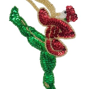Christmas Marching Man Playing Trombone Sequin Appliqué – Green, Red & Gold – 6"