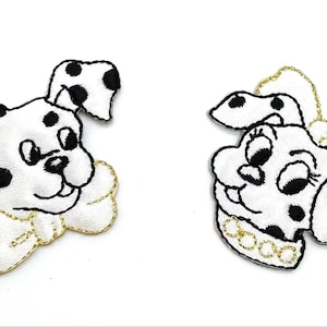 Dalmatians Dog Pair with Bows, Embroidered Iron-On 1.75” x 1.5" and 1.5” x 1.5”