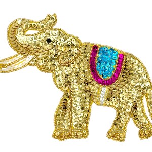 Elephant with Multicolored Sequins and Beads Choice of Gold or Bronze Body 7.75" x 6"