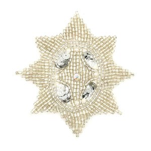 Designer Motif Star Shape - Silver Sequins/Beads - AB Rhinestone 3.25" x 2.75"