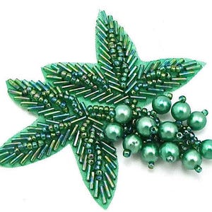 Peut inclure: Applique de feuille en perles vertes avec un groupe de perles irisées vertes. Cette applique est parfaite pour ajouter une touche d'éclat et d'élégance à tout projet.