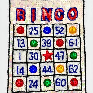 Carte de bingo avec paillettes multicolores et perles 7,25 x 5,75 pouces