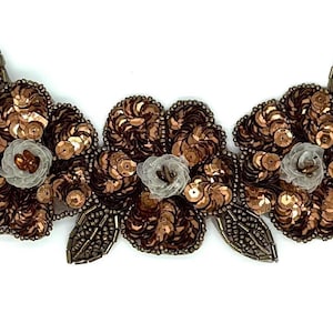 Triple Flower - Bronze Sequins and Beads 7.25" x 3.5"