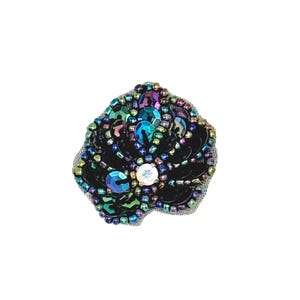 Seashell Appliqué - Moonlight Sequins|Beads - Ab Rhinestone Center 1.25" X 1.25"