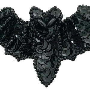 Bat Black Sequins with Black Eyes 3.25” x 2”