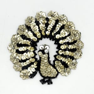 Vintage Sequin Peacock - Black and Gold Sequins - Black Beads - 4.5" x 4.5"