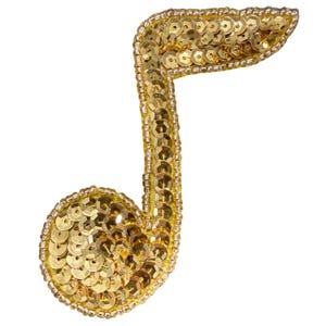 Musical Single Note Appliqué - Gold Sequins - Glass Beads  3.5" x 2.75"