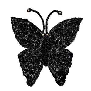 Handmade Butterfly Appliqué - Black Sequins And Beads - Ab Rhinestones 7" X 6.75"