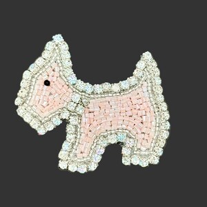 Scottie Dog Patch - Rhinestone Trim with Pink Sequins - Iron-On 2.75" x 2.5"
