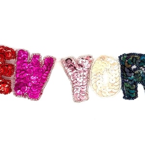 The Word “New York” - Multicolored Sequins and Beads 9" x 2"