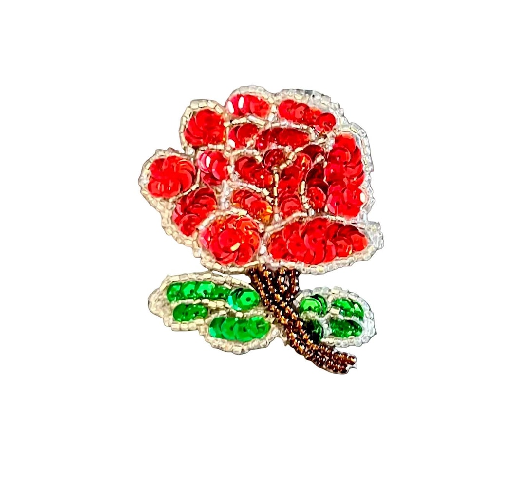 Red Rose Sequin Beaded Applique (3