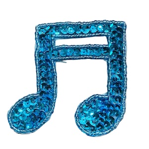 Musical Double Note Applique - Turquoise Sequins - Glass Beads 3" x 3"