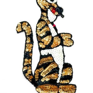 Cartoon Tiger - Gold, Black and White Sequins and Beads 7.25" x 4"
