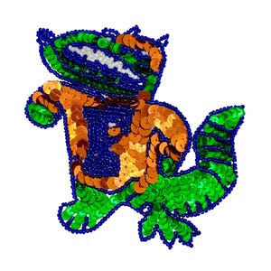 Alligator Wearing a Jersey with Letter F - Sequins and Beads - 4.5" x 4.25"