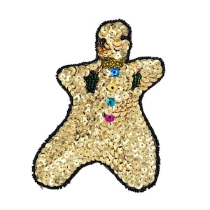 Gingerbread Man with Gold Sequins and Glass Beads 5.25” x 4"