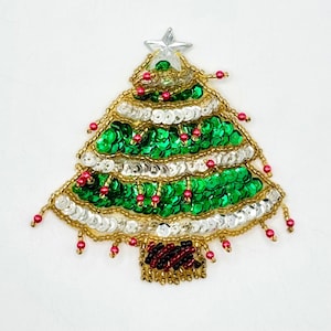 Christmas Tree Appliqué with Ornaments with Choice of Clear or Gold Star 3.5" x 3.25”