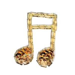 Music Double Note Vintage Appliqué  - Gold Sequins - Glass  Beads 1.75" x 1.5"