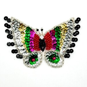 Butterfly Appliqué - Multicolored Sequins|Beads - Rhinestone  3.75” x 2.5”