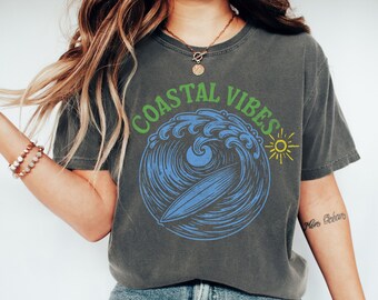 Retro Coastal Vibes T-shirt,Comfort Colors,Boho Oversized summer Tee, Hawaii shirt, Vintage Summer T-shirt, Boho Summer Shirt, Surfboard Tee