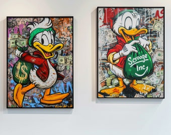 2er-Set, Dagobert Duck Graffiti, Comic-Cartoon-Portrait-Wandkunst, Pop-Art, Enten-Posterdruck, hochwertiger Digitaldruck TIFF