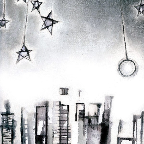 SALE nightlight print, abstract cityscape (FREE SHIPPING)