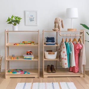Montessori Wardrobe Toddler Clothing Rack, Kids Bedroom Dress Up and Playroom Storage Bild 12