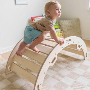 Kids Wooden Climbing Arch Montessori Rocker Swing For Toddlers Development And Learning