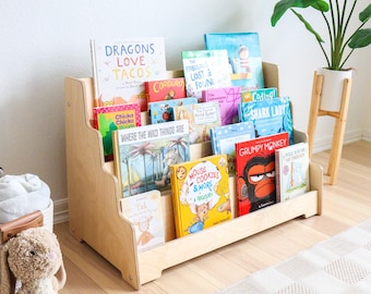 Montessori Bookshelf Large - Kids Bookshelf With Front Facing Shelves And Extra Book Storage