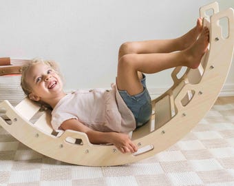Kids Wooden Climbing Arch Montessori Rocker Swing For Toddlers Development And Learning