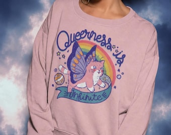 Queer Witch Cat Sweatshirt, Comfy Unisex Top Queerness is Infinite Pastel Top