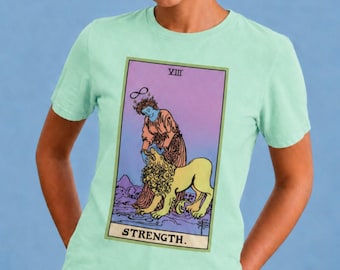 Strength Tarot Card Shirt, Witchy Occult Design, Pastel Top, Comfy Colors, UNISEX FIT