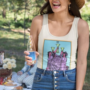 Tres de tazas Tarot Witchy camisa Feminista Yoga Tank Top Ropa
