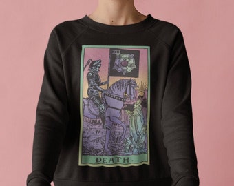 Sudadera con la carta del Tarot de la Muerte, suéter de Halloween con temática de brujas, color pastel.