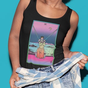 Dos de espadas, camisa de tarot, camiseta sin mangas de yoga, ropa de bruja