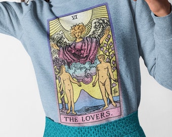 Sudadera con diseño de la carta del tarot de Los Amantes, suéter unisex con temática de brujas.