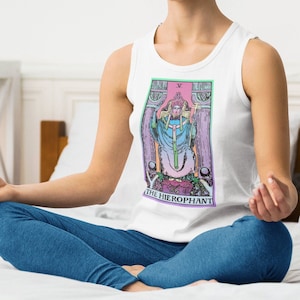 The Hierophant, Yoga Tank Top, Workout Tank, Tarot Clothing, UNISEX FIT White