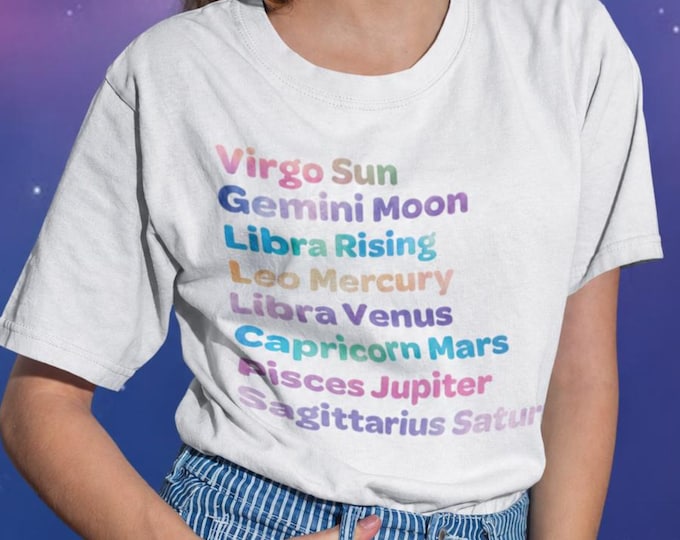 White Birth Chart Custom Shirt Astrology Tee Witchy Gifts Natal Chart, Zodiac Unisex Fit