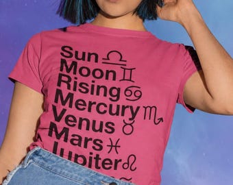 Astrology Birth Chart T-Shirt, Zodiac Sun Moon Rising Clothing