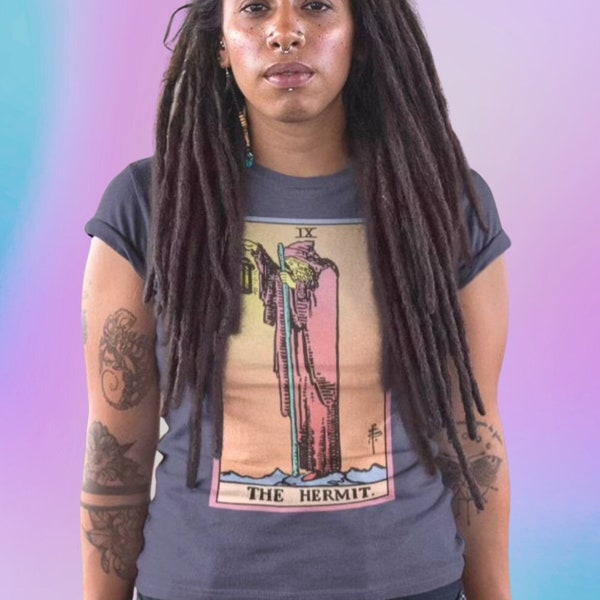 Camiseta unisex con la carta del Tarot del Ermitaño, ropa de estilo brujo.