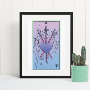 Framed, Three of Swords, Tarot Poster, Tarot Print, Witchy Art, Occult Decor