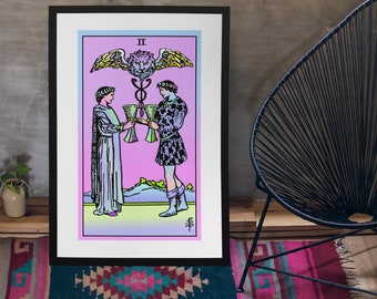 Two Of Cups Occult Art Tarot Poster Pastel Gift UNFRAMED