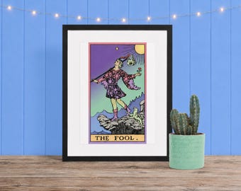 Framed Fool Tarot Poster, Witchy Art, Comfy Pastel Colors, Witchy Bedroom Decor